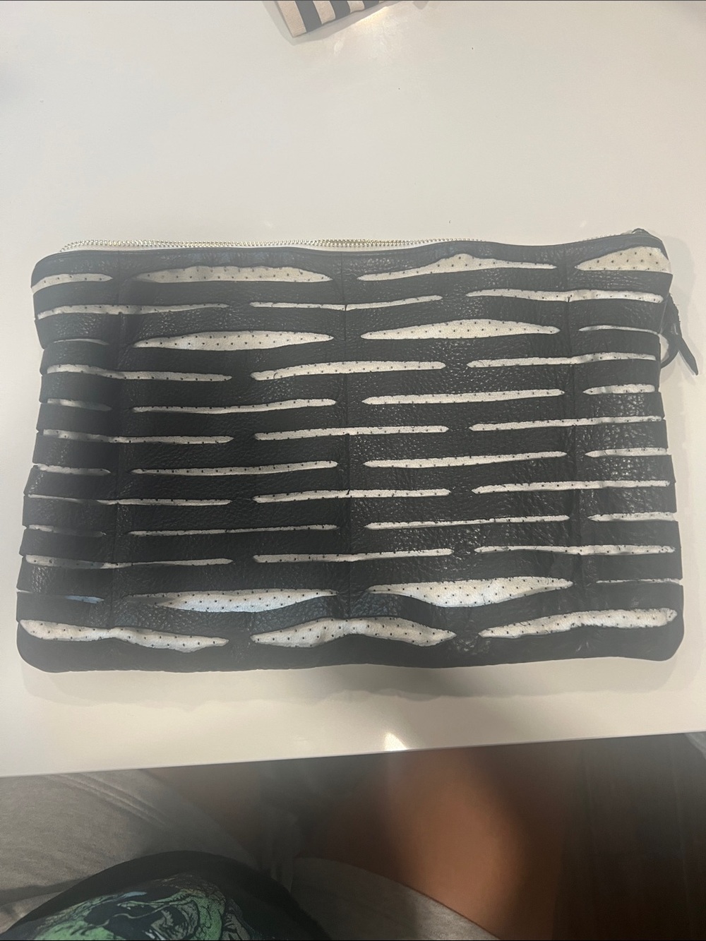 Romygold Black and White Cutout Stripe Cosmetic Pouch